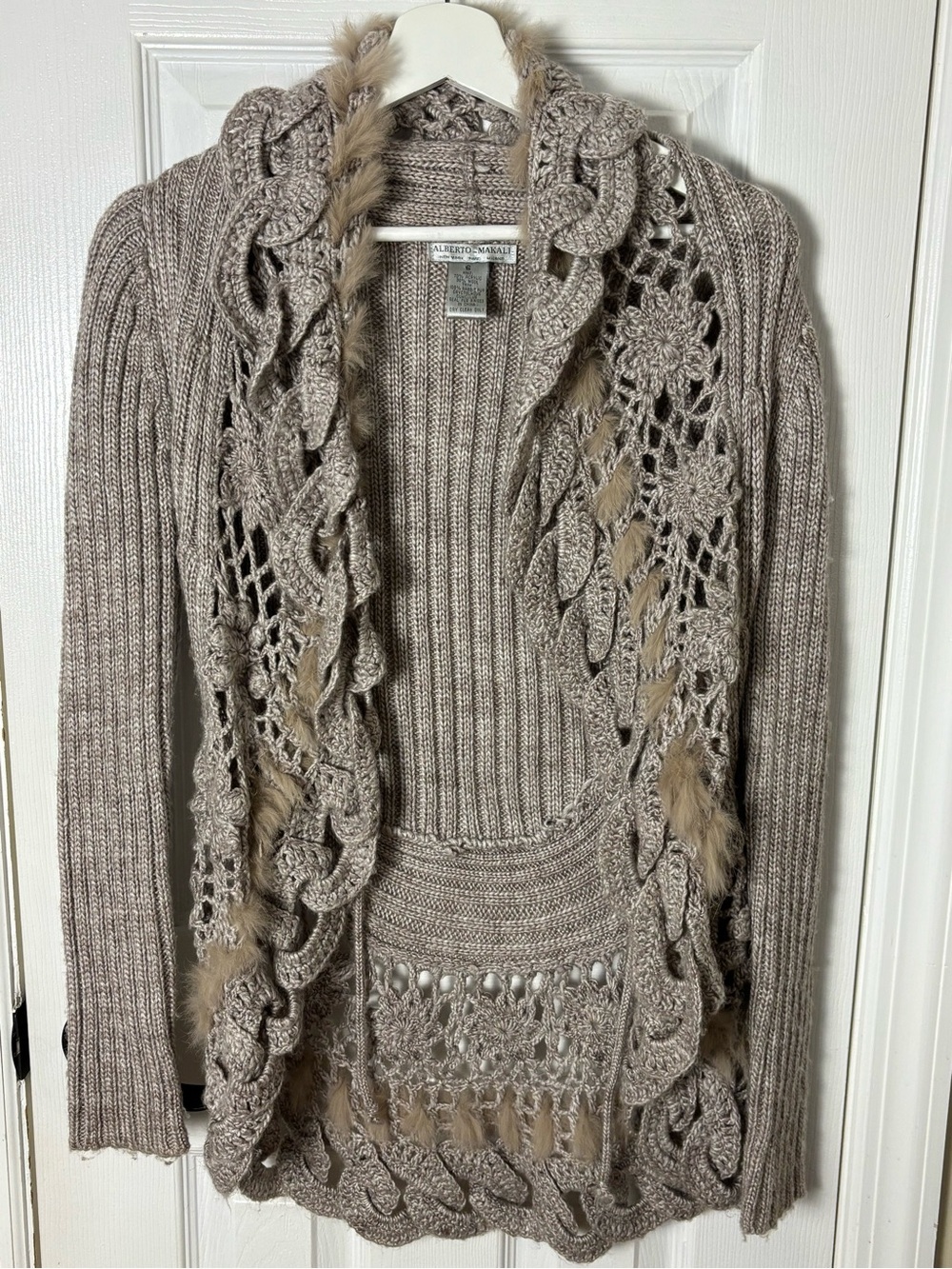 Vintage Alberto Makali Rabbit Fur Crochet Cardigan Size S Y2K